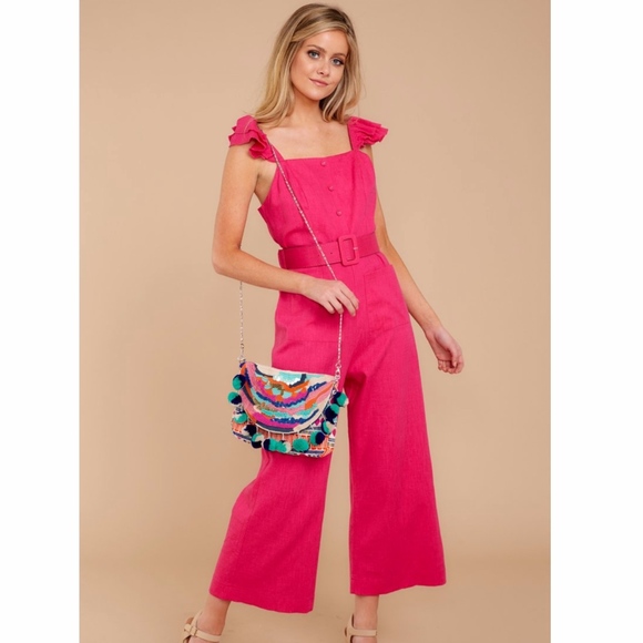 Pants - NWT Midi Jumpsuit Hot Pink Statement Button Up